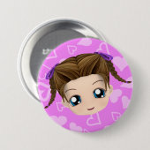 舌を付けているかわいいチビ(小さくかわいく書いた感じ)の女の子はボタンがかかります 缶バッジ (正面&裏面)