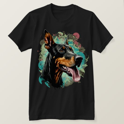 舌を出したドバーマン犬 Tシャツ (デザイン正面)