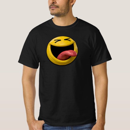 舌を出した斜視の顔のスマイリー絵文字 Tシャツ (正面)