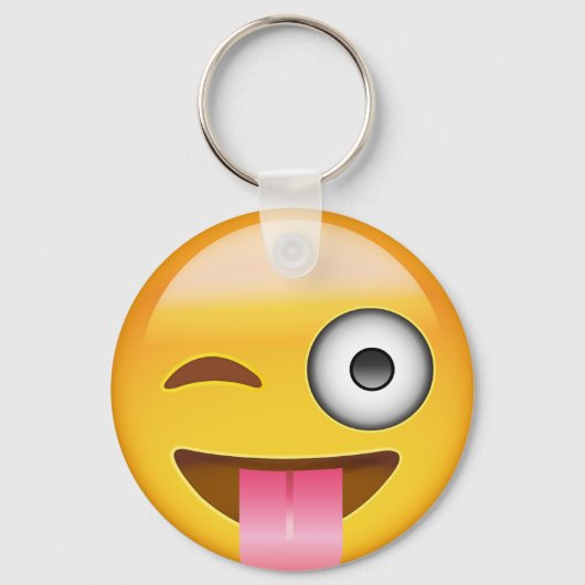 舌を出して目をウィンクする顔絵文字 キーホルダー (正面)