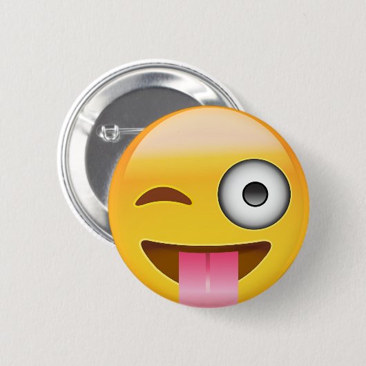 舌を出して目をウィンクする顔絵文字 缶バッジ (正面&裏面)