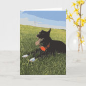 舌を外に出した犬 カード (黄色い花)