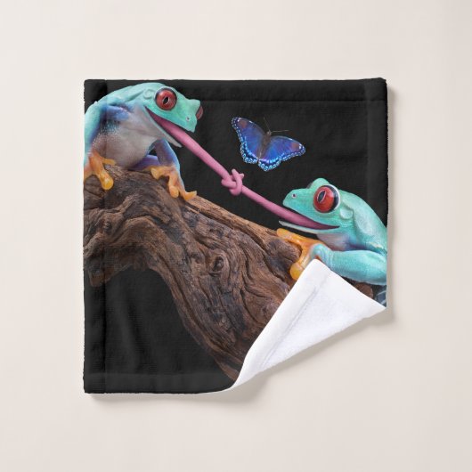 舌を巻いたカエル ウォッシュタオル (ウォッシュタオル)