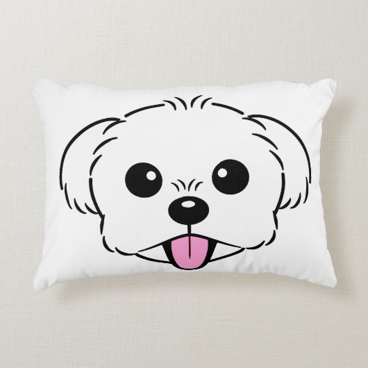 舌を突き出したかわいい白いビコンフリーズ犬 アクセントクッション (正面)