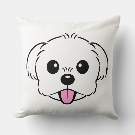 舌を突き出したかわいい白いビコンフリーズ犬 クッション (正面)