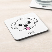 舌を突き出したかわいい白いビコンフリーズ犬 コースター (左側)