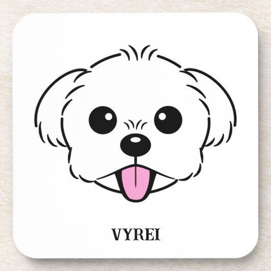 舌を突き出したかわいい白いビコンフリーズ犬 コースター (正面)