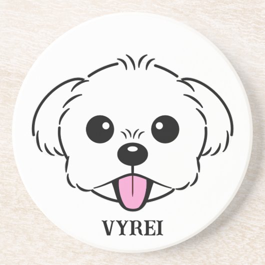 舌を突き出したかわいい白いビコンフリーズ犬 コースター (正面)