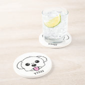 舌を突き出したかわいい白いビコンフリーズ犬 コースター (側面)