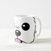 舌を突き出したかわいい白いビコンフリーズ犬 コーヒーマグカップ (正面右)