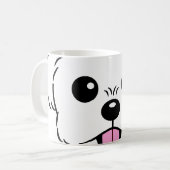 舌を突き出したかわいい白いビコンフリーズ犬 コーヒーマグカップ (正面左)