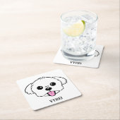 舌を突き出したかわいい白いビコンフリーズ犬 スクエアペーパーコースター (インサイチュ)