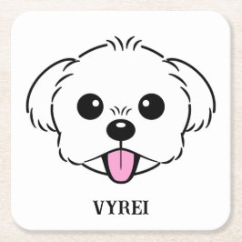 舌を突き出したかわいい白いビコンフリーズ犬 スクエアペーパーコースター