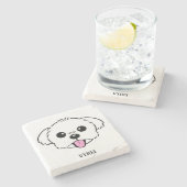 舌を突き出したかわいい白いビコンフリーズ犬 ストーンコースター (横)