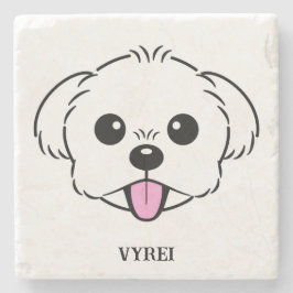 舌を突き出したかわいい白いビコンフリーズ犬 ストーンコースター