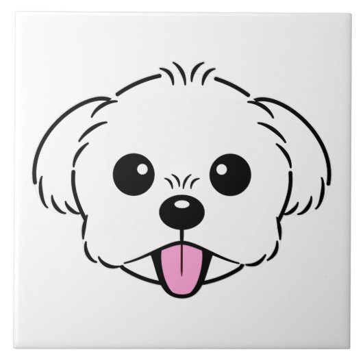 舌を突き出したかわいい白いビコンフリーズ犬 タイル (正面)