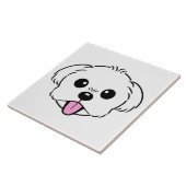 舌を突き出したかわいい白いビコンフリーズ犬 タイル (側面)