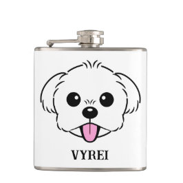 舌を突き出したかわいい白いビコンフリーズ犬 フラスク