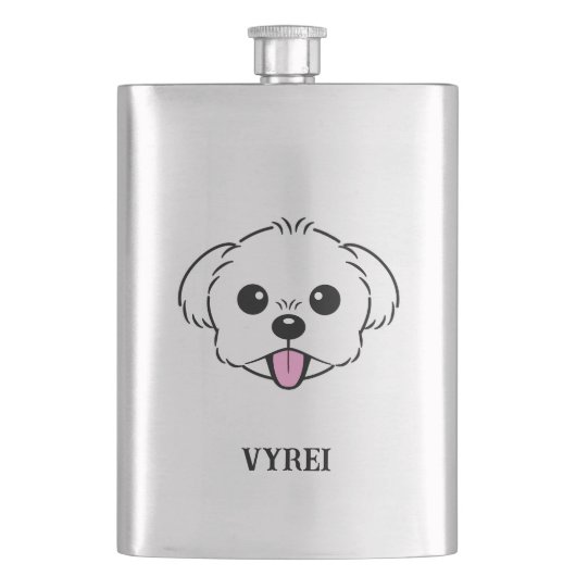 舌を突き出したかわいい白いビコンフリーズ犬 フラスク (正面)