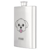 舌を突き出したかわいい白いビコンフリーズ犬 フラスク (左)