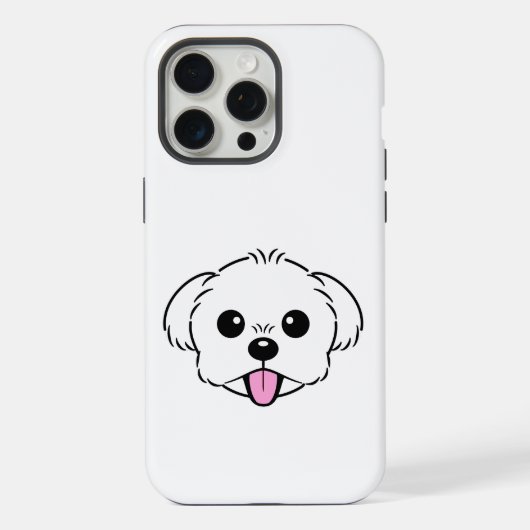 舌を突き出したかわいい白いビコンフリーズ犬 iPhoneケース (裏面)