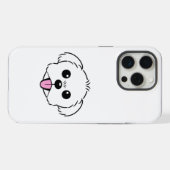 舌を突き出したかわいい白いビコンフリーズ犬 iPhoneケース (裏面横)