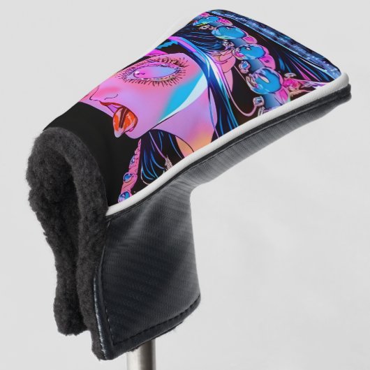 舌を突き出したアニメの少女 ゴルフヘッドカバー (3/4 正面)