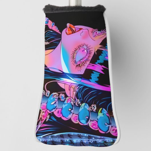 舌を突き出したアニメの少女 ゴルフヘッドカバー (回転90)