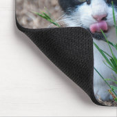 舌を突き出したタキシードの子猫 マウスパッド (コーナー)