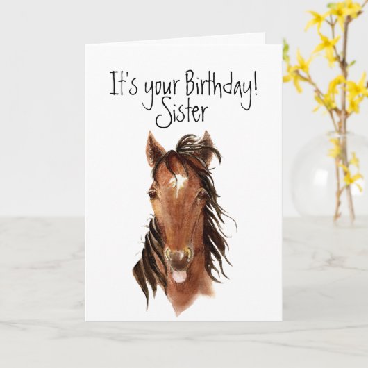 舌を突き出ているより古い姉妹の誕生日の馬 カード (黄色い花)