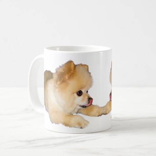 舌を突き出ているポメラニア犬犬 コーヒーマグカップ (正面左)