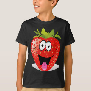 舌を突き出るおもしろいないちごの顔 Tシャツ