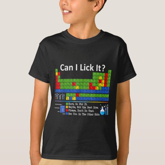 舐めてもいい?周期表チャート理科学教師 Tシャツ (正面)