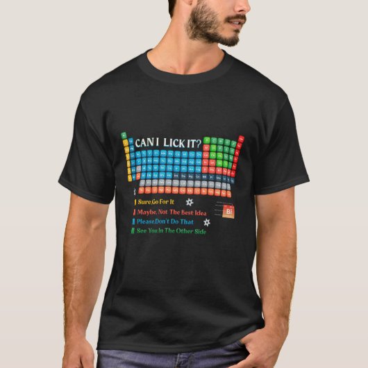 舐めてもいい？面白い元素周期表Hum Tシャツ (正面)