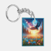 舞い上がるイーグルの夜明け地平線 キーホルダー (正面左)