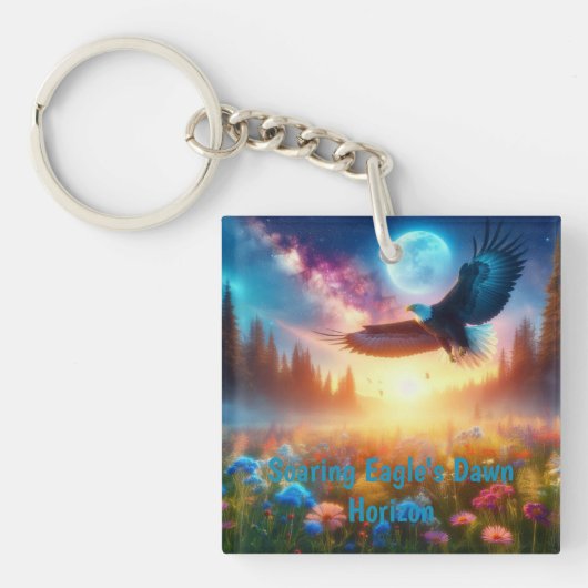 舞い上がるイーグルの夜明け地平線 キーホルダー (正面)