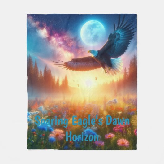 舞い上がるイーグルの夜明け地平線 フリースブランケット (正面)
