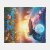 舞い上がるイーグルの夜明け地平線 フリースブランケット (正面(横))