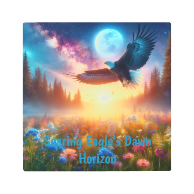 舞い上がるイーグルの夜明け地平線 メタルプリント (正面)