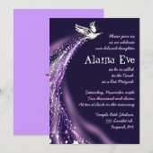 舞い上がる鳩 バー ミッツヴァ  招待状 紫 (正面/裏面)