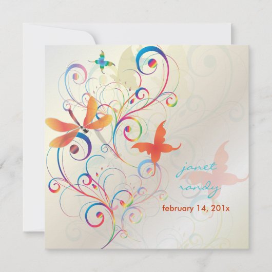 舞い散る... トンボ+蝶+渦巻き 招待状 (正面)