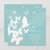 舞い飛ぶ... 白と青の蝶 招待状 (正面/裏面)