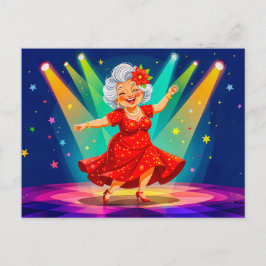 舞台上で踊る祖母のイラスト シーズンポストカード