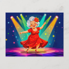 舞台上で踊る祖母のイラスト シーズンポストカード