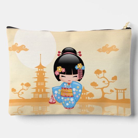 舞妓こけしの人形かわいい日本の芸者イエロー アクセサリーポーチ (裏面)