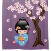 舞妓こけしの人形かわいい芸者ガールパープル シャワーカーテン (正面)