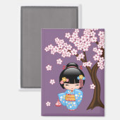 舞妓こけしの人形かわいい芸者ガールパープル マグネット (正面/裏面)