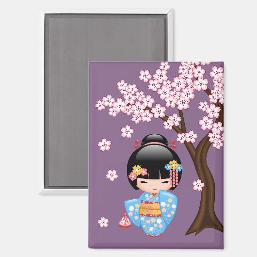 舞妓こけしの人形かわいい芸者ガールパープル マグネット (正面/裏面)