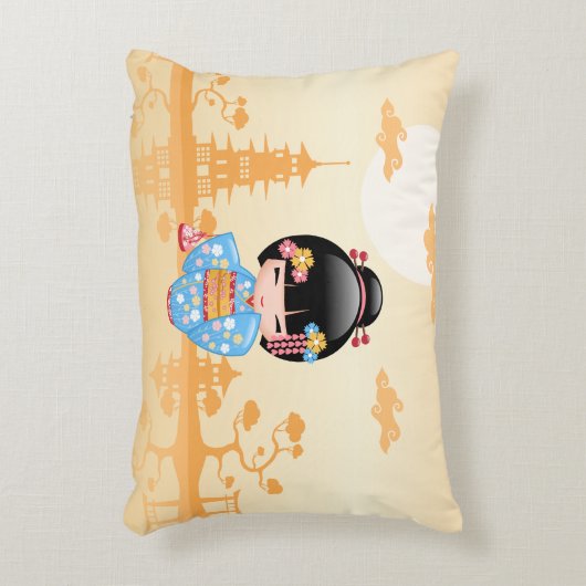 舞妓こけし人形かわいい芸者ガールイエロー アクセントクッション (正面(垂直))