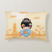 舞妓こけし人形かわいい芸者ガールイエロー アクセントクッション (裏面)
